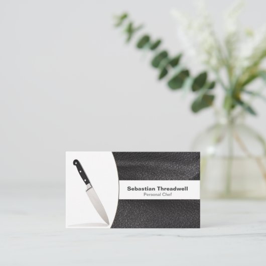 パーソナルシェフナイフレザーカスタムフォトQRコード 名刺 (スタンド正面)