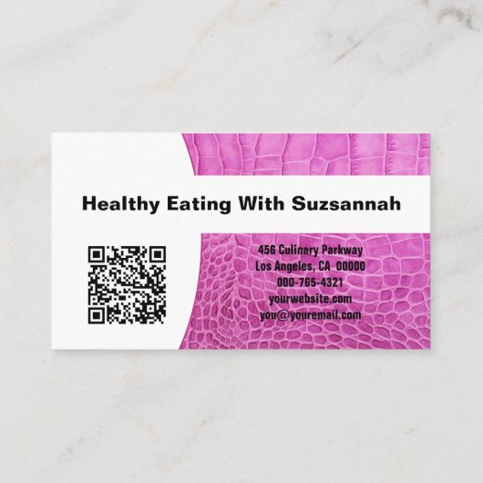 パーソナルシェフピンクレザーカスタムフォトQRコード 名刺 (裏面)