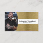 パーソナルシェフフェイクブラシ真鍮カスタム写真 名刺 (正面)