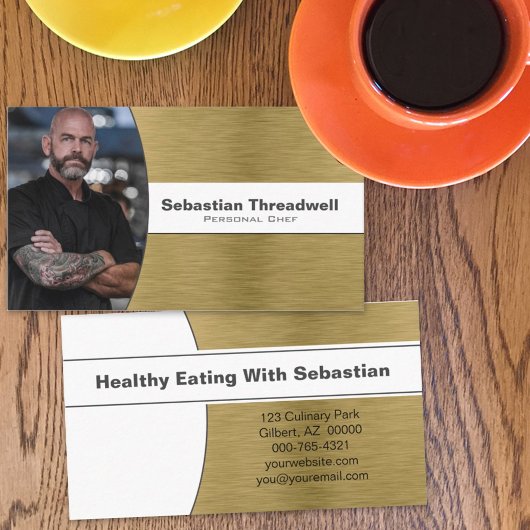 パーソナルシェフフェイクブラシ真鍮カスタム写真 名刺