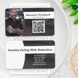 パーソナルシェフフェイクレザーカスタムフォトQRコード 名刺