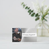 パーソナルシェフブラシ仕上げスチールカスタム写真 名刺 (スタンド正面)