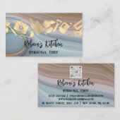 パーソナルシェフレストランケータリングロゴQRコードブルー 名刺 (正面/裏面)