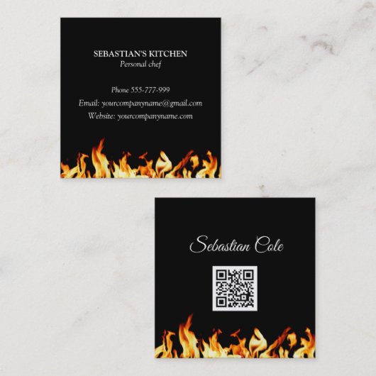 パーソナルシェフ料理の燃える火ケータリング スクエア名刺 (正面/裏面)