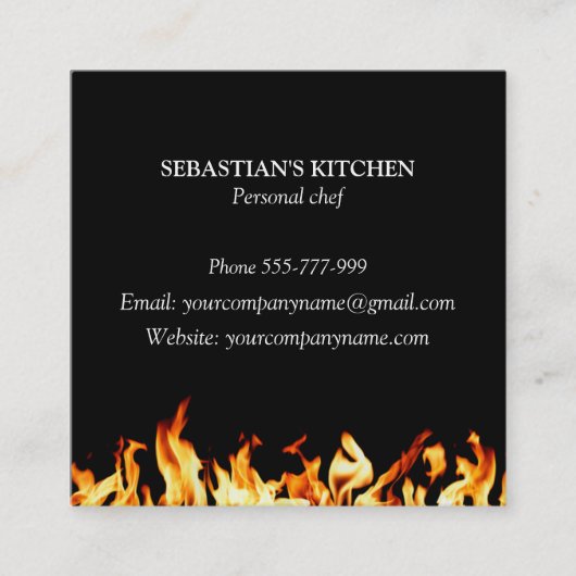 パーソナルシェフ料理の燃える火ケータリング スクエア名刺 (正面)