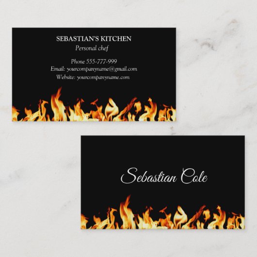 パーソナルシェフ料理の燃える火ケータリング 名刺 (正面/裏面)