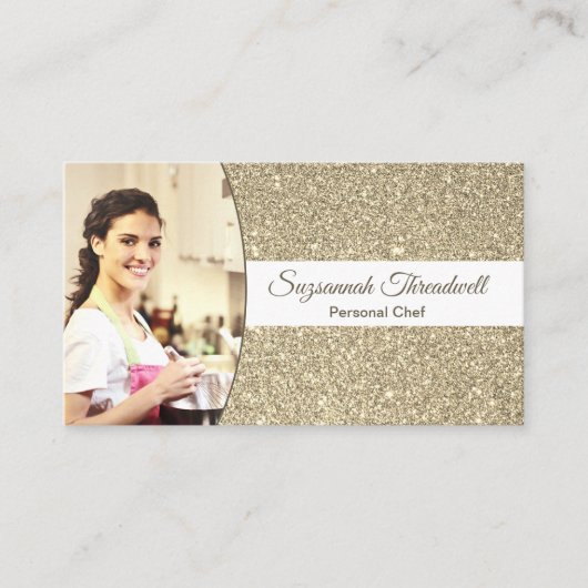パーソナルシェフ繊細な金ゴールドカスタムグリッター写真QR 名刺 (正面)