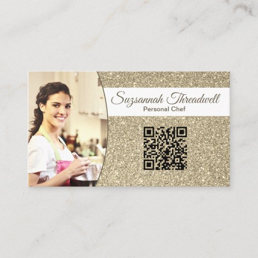 パーソナルシェフ繊細な金ゴールドカスタムグリッター写真QR 名刺 (正面)
