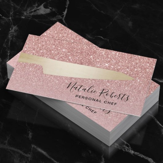 パーソナルシェフ金ゴールドナイフモダンバラ金ゴールドグリッター 名刺