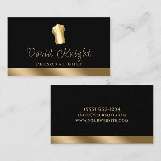 パーソナルシェフ金ゴールドブラックラグジュアリーフードケータリング 名刺 (正面/裏面)