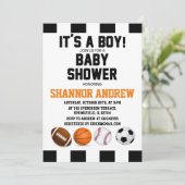 パーソナルシンプルスポーツをテーマにした男の子のためのベビーシャワー 招待状 (スタンド正面)