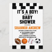 パーソナルシンプルスポーツをテーマにした男の子のためのベビーシャワー 招待状 (正面/裏面)