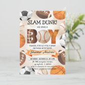 パーソナルシンプルスポーツ赤ちゃんシャワー水色 招待状 (スタンド正面)