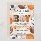 パーソナルシンプルスポーツ赤ちゃんシャワー水色 招待状 (正面/裏面)