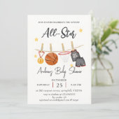 パーソナルシンプルバスケットボールベイビーシャワーの水彩 招待状 (スタンド正面)