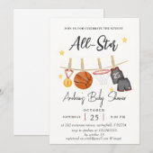 パーソナルシンプルバスケットボールベイビーシャワーの水彩 招待状 (正面/裏面)