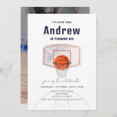 パーソナルシンプルバスケットボール誕生日(写真あり) 招待状 (正面/裏面)