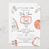 パーソナルシンプルバスケットボール赤ちゃんシャワーパーティー 招待状 (正面/裏面)