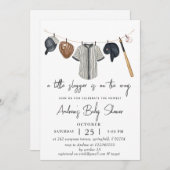 パーソナルシンプルベースボールベビーシャワー水彩色 招待状 (正面/裏面)