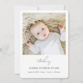 パーソナルシンプルモダンフォトボーイまたはガール誕生 案内状 (正面)