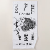 パーソナルジェミニ仮面女性〔占星術の〕十二宮図 ビーチタオル (正面)