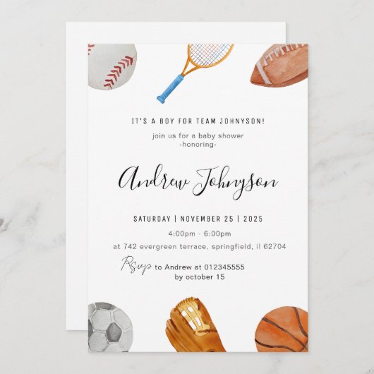 パーソナルスエレガントポーツベビーシャワー 招待状 (正面/裏面)