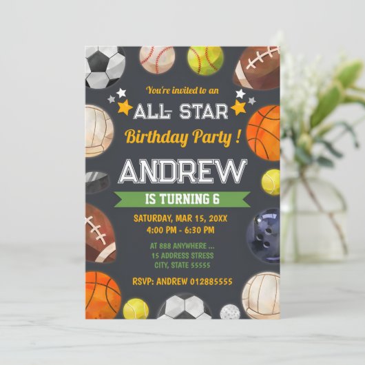 パーソナルスポーツオールスター誕生日パーティーへの招待 招待状 (スタンド正面)