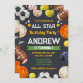 パーソナルスポーツオールスター誕生日パーティーへの招待 招待状 (正面/裏面)