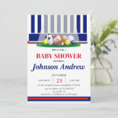 パーソナルスポーツベビーシャワー招待状ブルー 招待状 (スタンド正面)