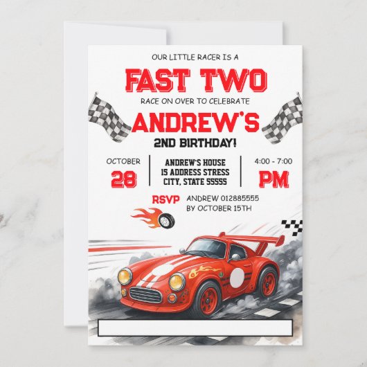 パーソナルスポーツレッドヴィンテージレース誕生日パーティー 招待状 (正面)