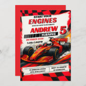パーソナルスポーツレーシングカーの誕生日パーティモダンー 招待状 (正面/裏面)