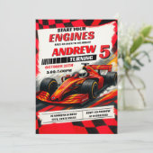 パーソナルスポーツレーシングカーバースデーパーティー モダン 招待状 (スタンド正面)