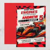 パーソナルスポーツレーシングカーバースデーパーティー モダン 招待状 (正面/裏面)