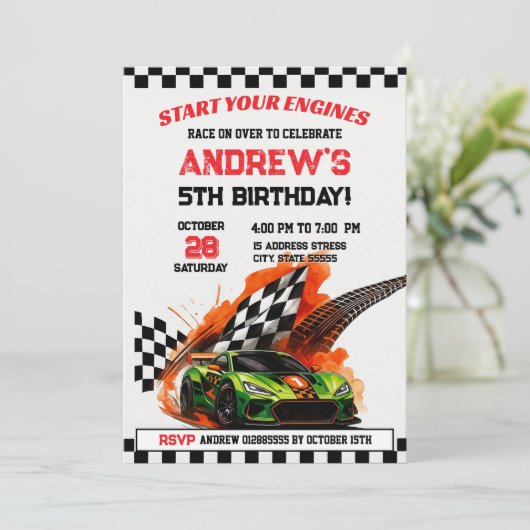 パーソナルスポーツレースカー誕生日パーティー 招待状 (スタンド正面)