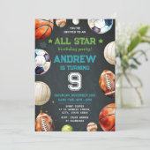 パーソナルスポーツ誕生日印刷可能招待状 招待状 (スタンド正面)