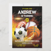 パーソナルスポーツ誕生日印刷可能招待状 招待状 (正面)