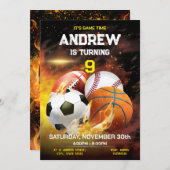 パーソナルスポーツ誕生日印刷可能招待状 招待状 (正面/裏面)