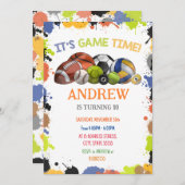 パーソナルスポーツ誕生日印刷可能招待状 招待状 (正面/裏面)