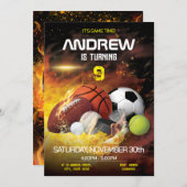 パーソナルスポーツ誕生日印刷可能招待状 招待状 (正面/裏面)