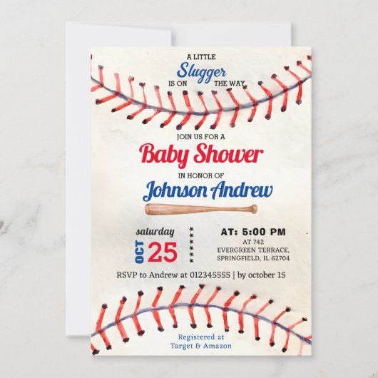 パーソナルスポーツ野球赤ちゃんシャワー小さなスラッガー 招待状 (正面)