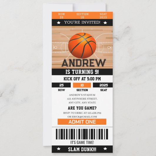 パーソナルスラムダンク誕生日バッシュスポーツチケット 招待状 (正面)