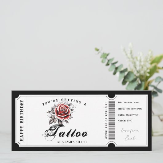 パーソナルタトゥーギフトバウチャーテンプレート 招待状 (スタンド正面)