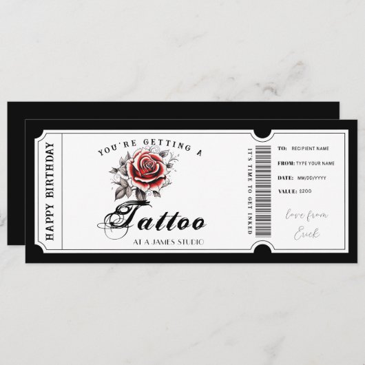 パーソナルタトゥーギフトバウチャーテンプレート 招待状 (正面/裏面)