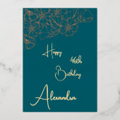パーソナルティール(緑がかった色)および金ゴールド名旧誕生日カード 箔招待状 (正面)