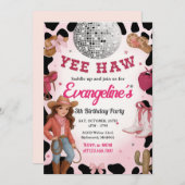 パーソナルディスコロデオピンクカウガール誕生日ダンス 招待状 (正面/裏面)