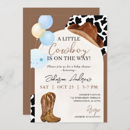 パーソナルデジタルスモールカウボーイベビーシャワー 招待状 (正面/裏面)
