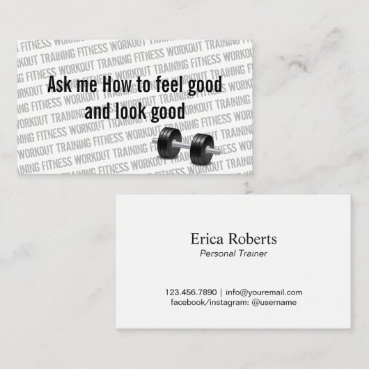 パーソナルトレーナーのフィットネスのダンベルのカッコいいのタイポグラフィ 名刺 (正面/裏面)