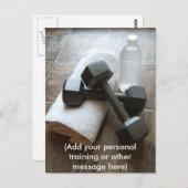 パーソナルトレーナーまたはフィットネス ダンベル タオル & 水 ポストカード (正面/裏面)