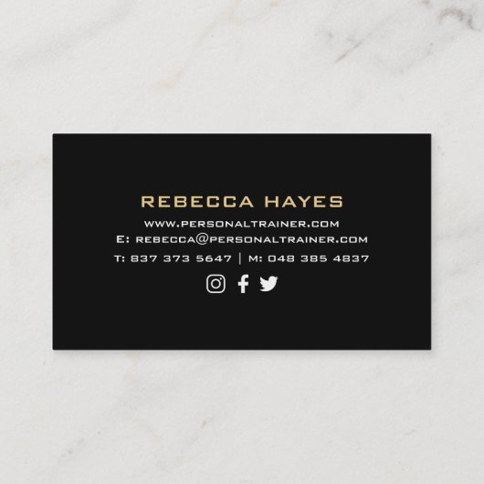 パーソナルトレーナーガーリーブラック&金ゴールドタイガープリント 名刺 (裏面)