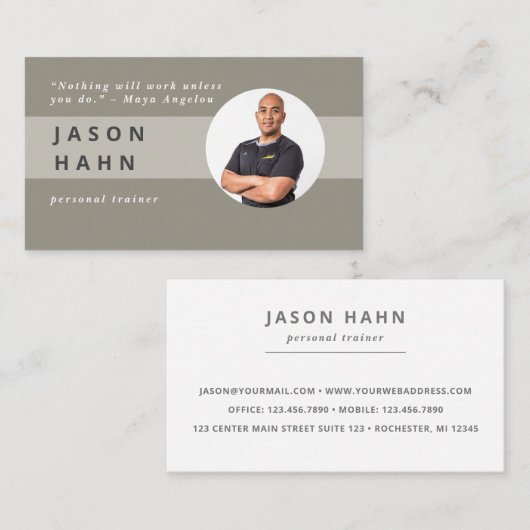 パーソナルトレーナーグレー/ベージュ写真 名刺 (正面/裏面)